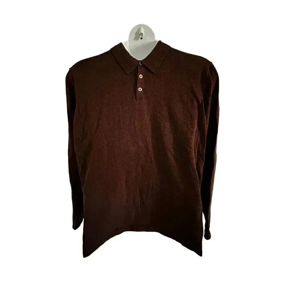 Eddie Bauer Men's XL 3 Button Pullover Sweater with Collar Burgundy Cotton Knit